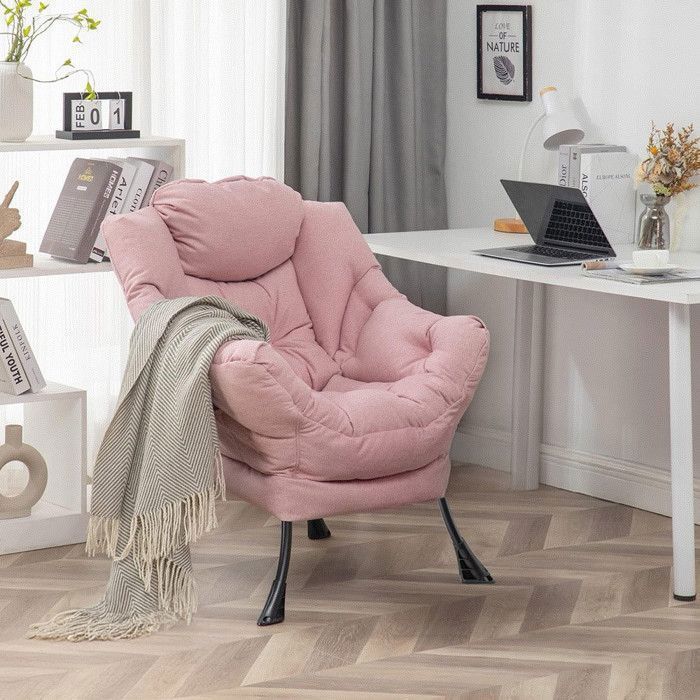 VIVOLILV Fauteuil Relax Rose Fauteuil Paresseux Rose Canapé Individuel avec Oreiller Poche Latérale Fauteuil Rembourré Moderne