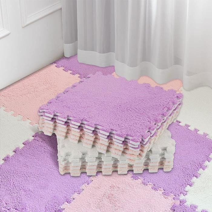 18Pcs Puzzle Tapis de Sol en Mousse en Peluche pour Enfants et Bb Tapis Shaggy avec Bordure 30x30x16cmBeigeRose b TAPIS POUR PUZZLE