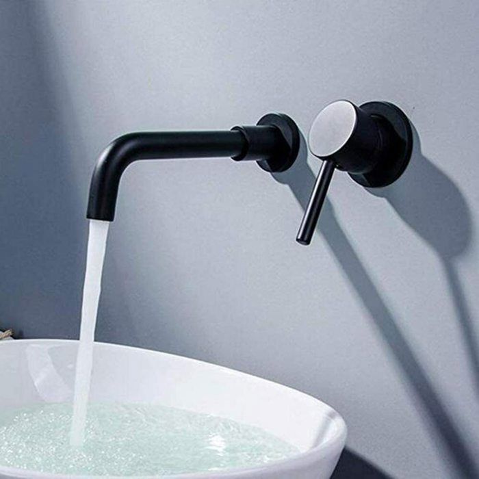 Mitigeur Lavabo Salle De Bain Noir Mat – Robinet Laiton Moderne Avec Tuyaux 60 Cm, Eau Chaude/Froide, Aérateur Anti-Éclaboussures, Style Minimaliste Pour Vasque