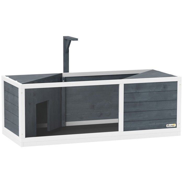 Meilleurs prix pour Maisonnette Extérieure Enclos bois pour tortues 120x50x40cm - 2 maisons couvercle à charnière support lumineux Gris