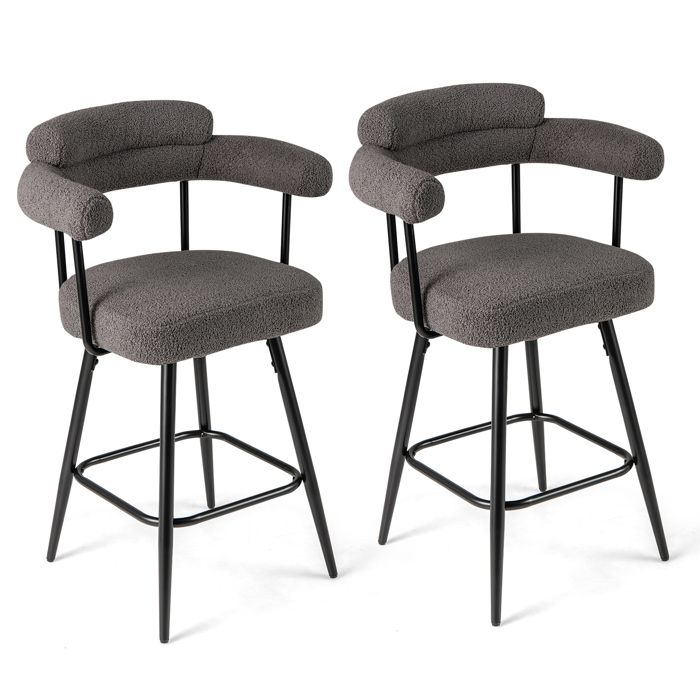 COSTWAY Lot de 2 Tabourets de Bar Pivotants - Dossier Rembourré et Accoudoirs Incurvés - Pieds en Métal pour Cuisine Café Gris COSTWAY Lot de 2 Tabourets de Bar Pivotants - Dossier Rembourré et Accoudoirs Incurvés - Pieds en Métal pour Cuisine Café Gris