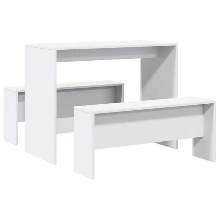 546490& Set table à manger et bancs 3pcs blanc - Bois - Panneaux de particules - table et chaises de cuisine