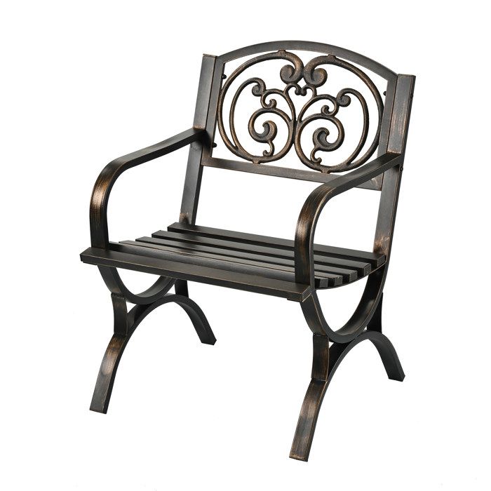 Chaise de jardin Relaxdays avec accoudoirs large métal fauteuil vintage H x L x P : 85 5 x 60 x 56 cm noir/bronze