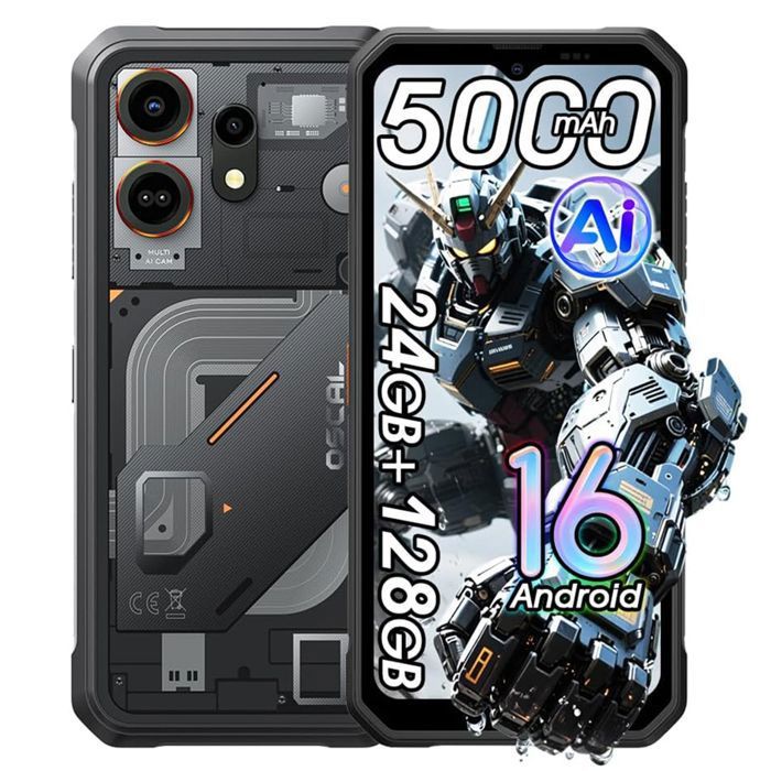 OSCAL MARINE 3 Téléphone Portable Incassable 6.56 Android 16 24Go+128Go 5000mAh Android smartphone 4GNFCDual SIM - Noir