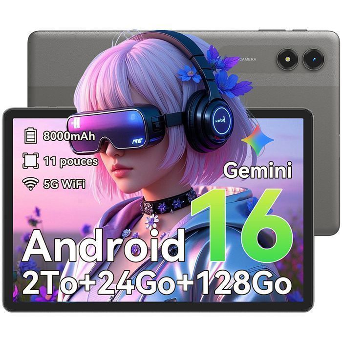 Tablette Tactile 11 T50 Android 1624Go RAM (6+18Go)128Go ROM Wi-Fi 5 GHzUnisoc T7250Gemini AI 3.1 Pro8000mAhpour Études