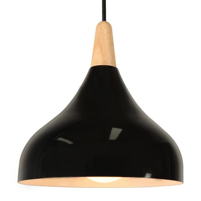 WOTTES 1 x Lustre Suspension Rétro Luminaire Moderne Style Goutte Chapeau Plafonnier E27 Métal Noir brillant pour Salon