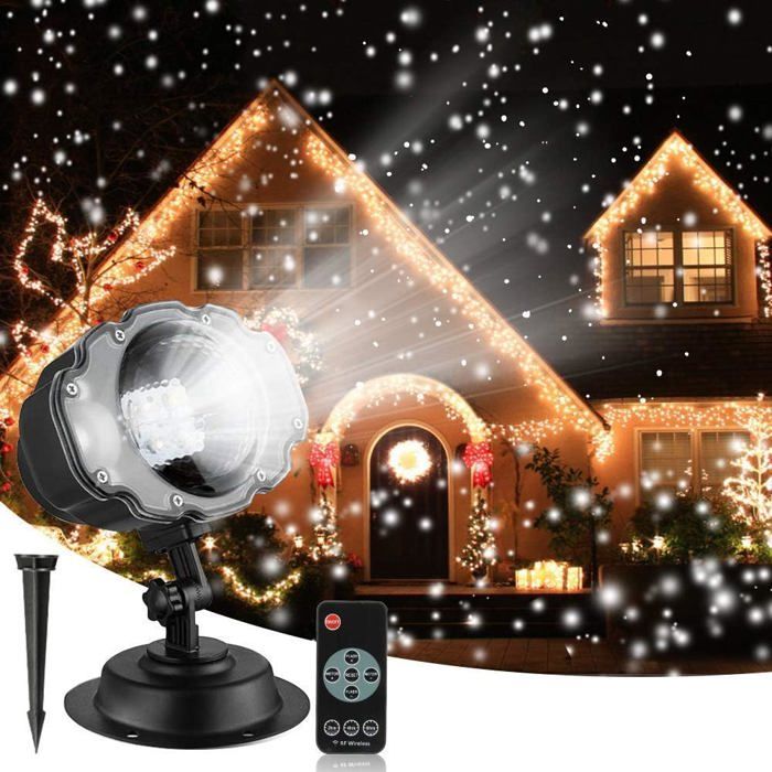 dirigéProjecteur de flocons de neige rotatif avec télécommande - blanc