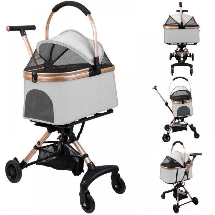 Meilleurs prix pour Poussette pliable pour chien petite taille-MENGDA-4 paires de roues 360°-Fenêtre en maille-Jusquà 20 kg-Gris