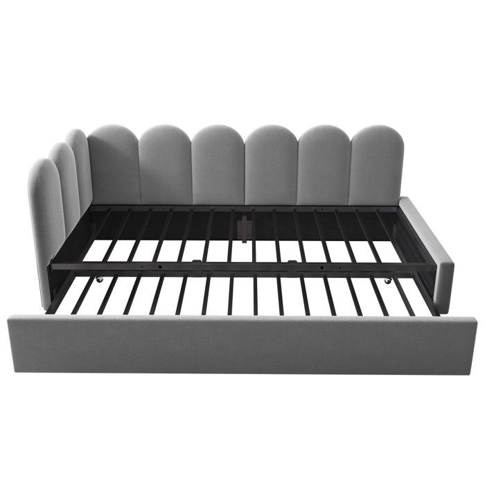 Lit Simple Canapé-lit capitonné 90x200 cm avec canapé-lit enfant gigogne 90x190 cm sommier à lattes et velours gris Sans Matelas Lit Simple Canapé-lit capitonné 90x200 cm avec canapé-lit enfant gigogne 90x190 cm sommier à lattes et velours gris Sans Matelas
