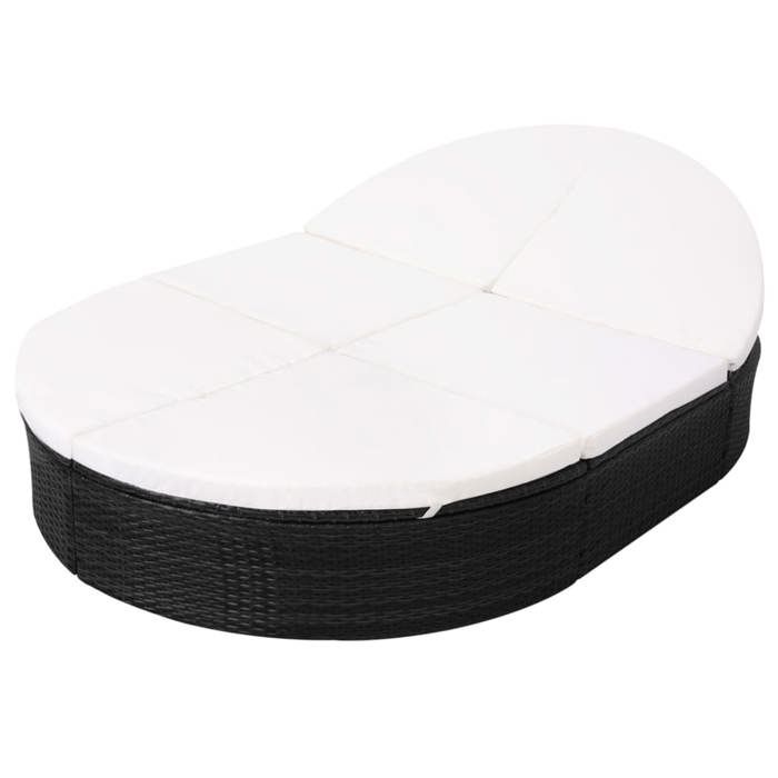 （SOLDES Dété）Lit de repos dextérieur 1-personne SHIELD Fauteuil long de piscine arrière-cour avec coussin Résine tressée Noir 20