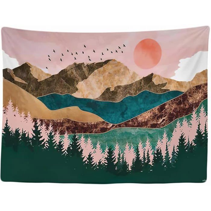 Tapisserie Murale Décorative Chambre Nature Soleil Montagnes Bohème 200 x 150 cm Grand Papier Montagnes multicolore TENTURE
