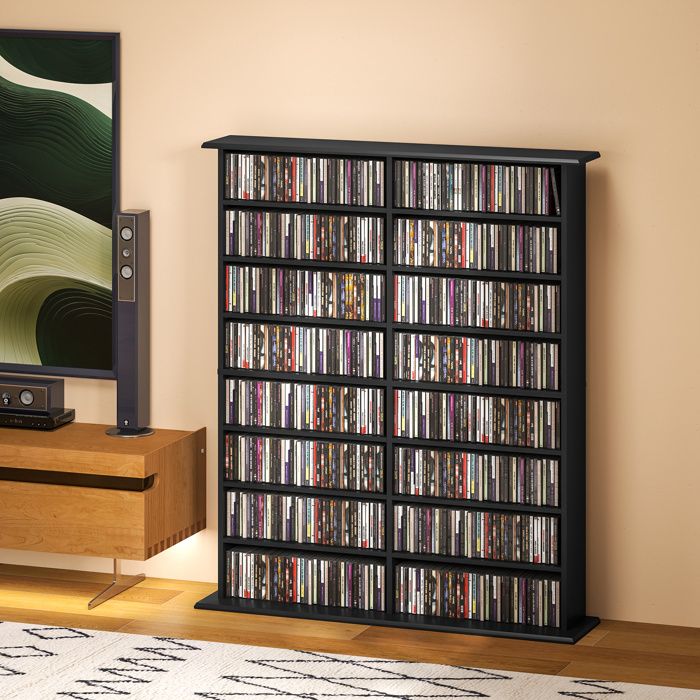 MOTHINESSTO3846-Rangements pour CD et DVD avec 16 compartiments et 12 étagères réglables capacité max. 720 CD/396 DVD et Blu-ray noi