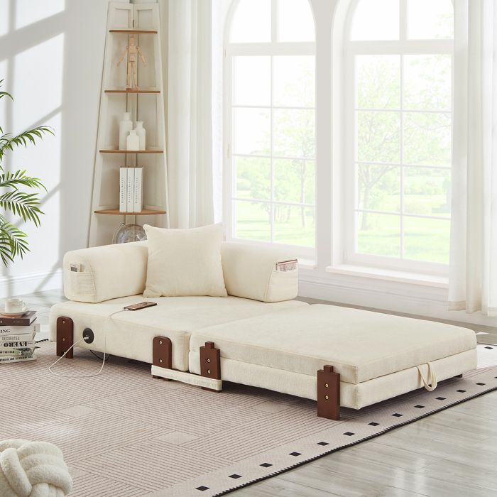 Folding Sofa Bed 2-in-1 with Sleep Function USB/Type C Port & Storage Compact with Armrests for Small Spaces Beige Folding Sofa Bed 2-in-1 with Sleep Function USB/Type C Port & Storage Compact with Armrests for Small Spaces Beige