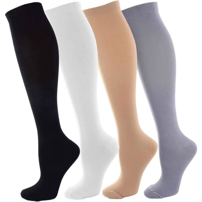Chaussettes de Compression - Bas de Contention Homme et Femme 15-20 mmHg idéales pour Lathlétisme la Course 4 Paires Multicolore
