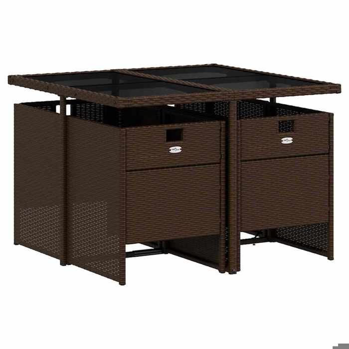 78095& Salon de jardin - Ensemble à manger de jardin 5 pcs - Table de repas et 4 chaises de jardin - et coussins marron poly rotin -