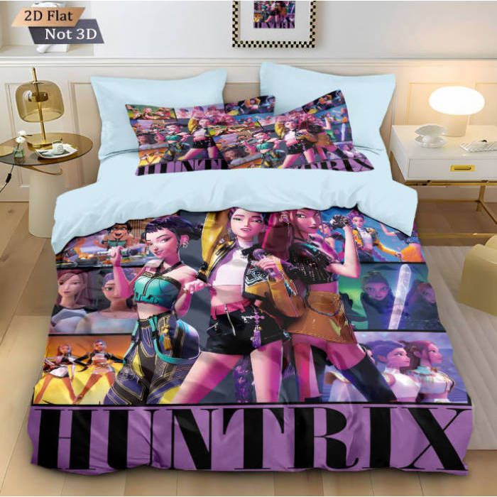 Anime Housse de Couette Motif Idole KPop Parure de lit 140x200cm en Polyester avec Housse de Couette et taie doreiller 65x65cm-J3