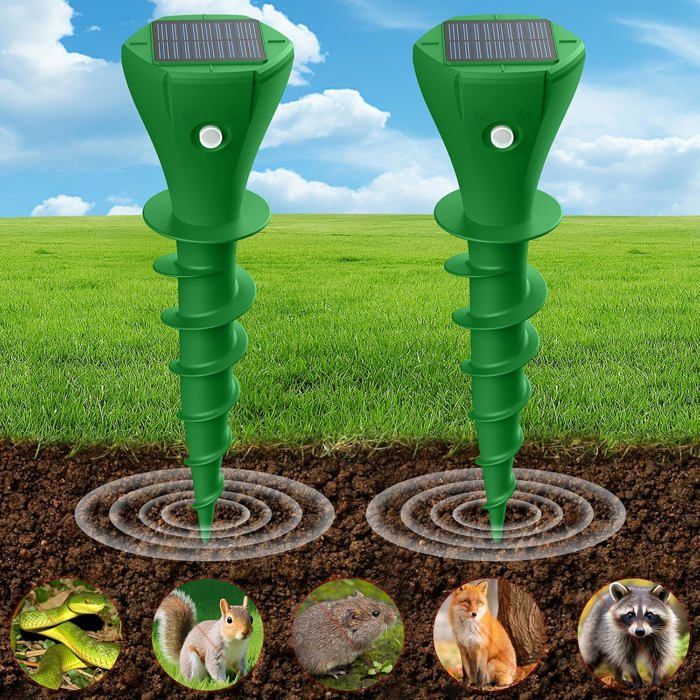 Repulsif Taupe Solaire Anti Taupe Solaire Vibration et Ultrasons pour Protéger Votre Jardins Pelouse des Taupes Marmottes Campagnols