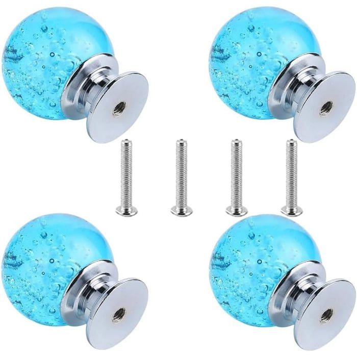 4 Pièces Poignée en Cristal à Bulles Poignée de Tiroir Boutons de Tiroir en Verre Cristal Clair Poignée en Boule de Verre