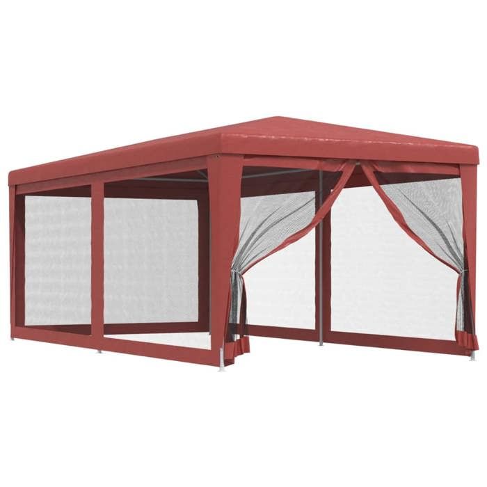 Tonnelle Pliante - Tente Barnum - pour Fête - avec 6 parois latérales - en maille - Rouge 3x6m PEHD 296x594x258 cm L585