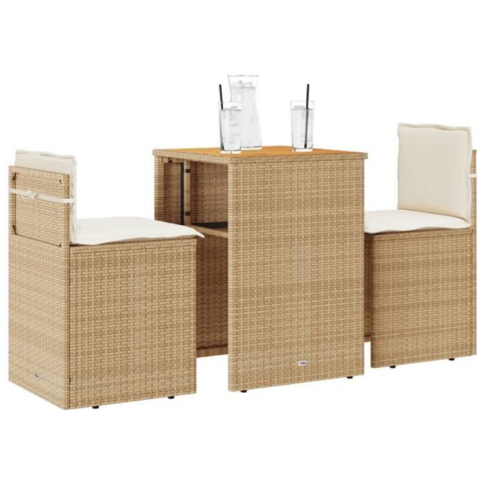 VIDAXL Ensemble Table bar avec chaises (3 pcs) - ANTI-UV - + coussins - beige résine tressée 55x52x76 cm M9089 VIDAXL Ensemble Table bar avec chaises (3 pcs) - ANTI-UV - + coussins - beige résine tressée 55x52x76 cm M9089