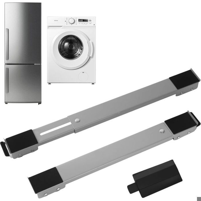 Support Machine à Laver - 2 Pièces - Métal et Caoutchouc - Réglable 46-71cm - Charge 300kg - Gris
