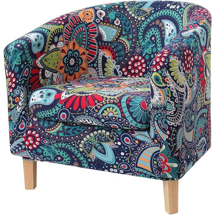 Lot de 2 Housses de Fauteuil tonneau imprimées avec Housse de Coussin Housse de Fauteuil Extensible Amovible Bleu Vert