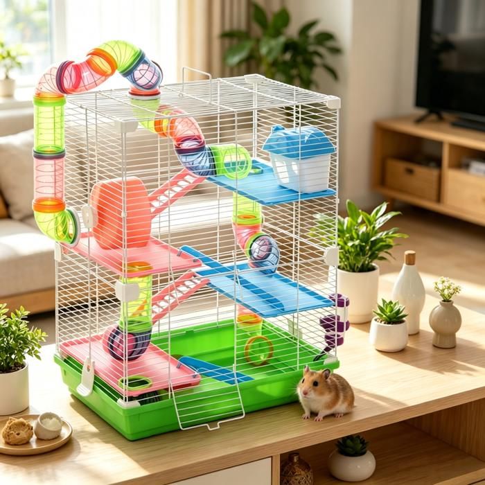 Cage pour rongeurs - Conception verticale à 5 niveaux - Dimensions 46x30x58 cm - Couleur verte