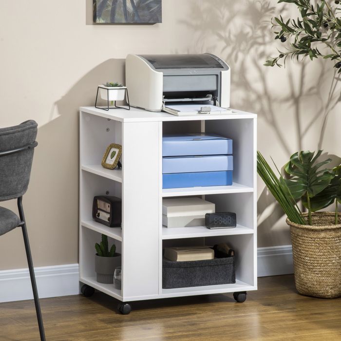 Meuble pour imprimante 60 x 40 x 758 cm blanc meuble d’appoint pour bureau chambre cuisine et salon