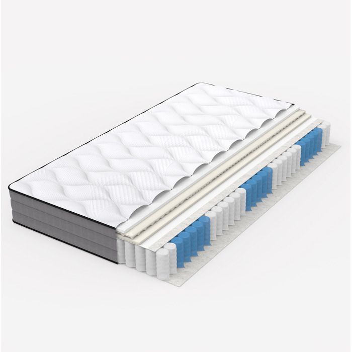 Matelas 180 x 200 cm EVRYAE à ressorts ensachés H3 mousse à mémoire de forme soutien 7 zones 20 cm blanc et gris
