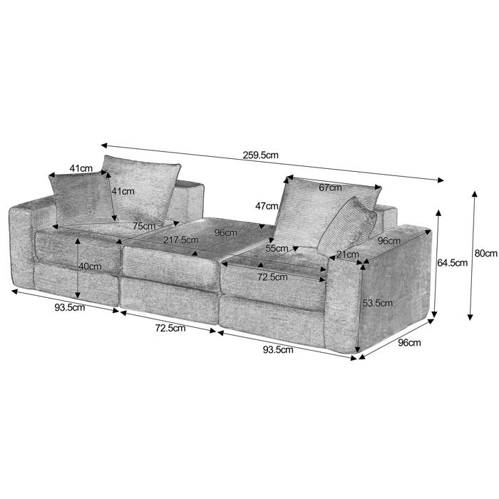Canape modulable convertible 3 places vert en velours cotele avec base antiderapante et couchage dappoint ORVRYN