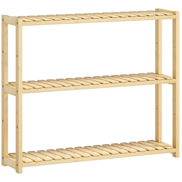 LIA Étagère de salle de bains à 3 étagères réglables en 5 positions en bambou 60x15x50 cm couleur bois