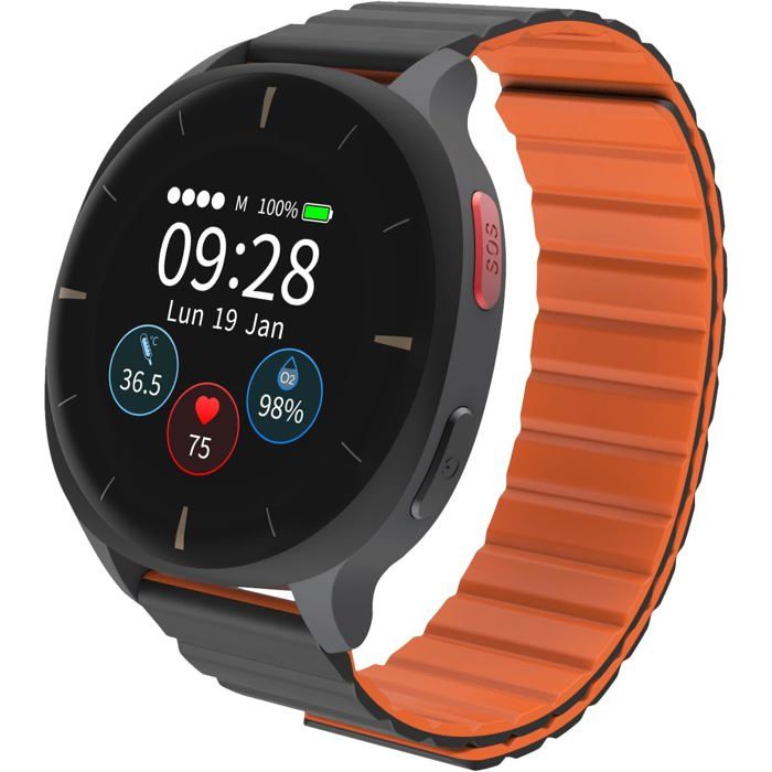 Audar E2 - Montre Connectée Senior Avec Détection De Chute Et Sos - Surveillance 24/7 Tension Artérielle/Fréquence Cardiaque/Spo₂/T