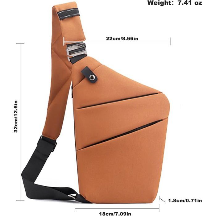 XJYDNCG Sacoche Bandoulière Homme FemmeSac De Poitrine SportAntivolVoyageAdaptable Épaule DroiteOrange SAC
