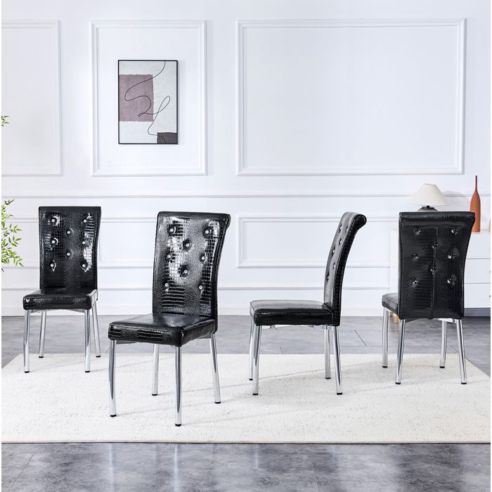Lot de 2 chaises de salle à manger AESVAR rétro noir similicuir aspect crocodile et pieds en métal