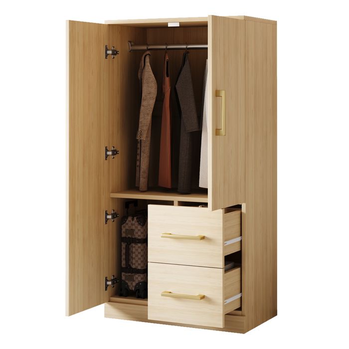 Penderie Armoire 70x40x135cm avec étagères et Tiroirs Armoire de Rangement Chambre avec 2 Portes et 2 Tiroirs Meuble Penderie