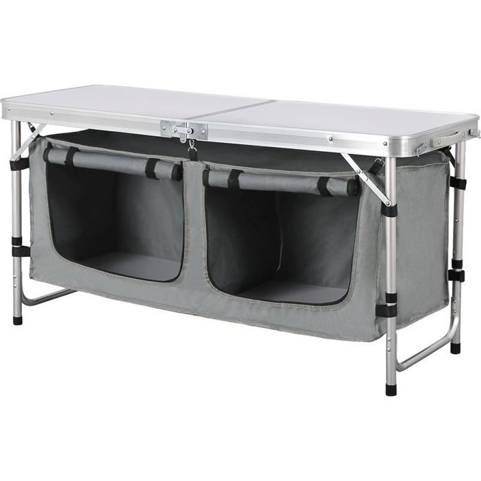 Table de pique-nique pliante valise en aluminium avec sac rangement placards camping réglable hauteur pour