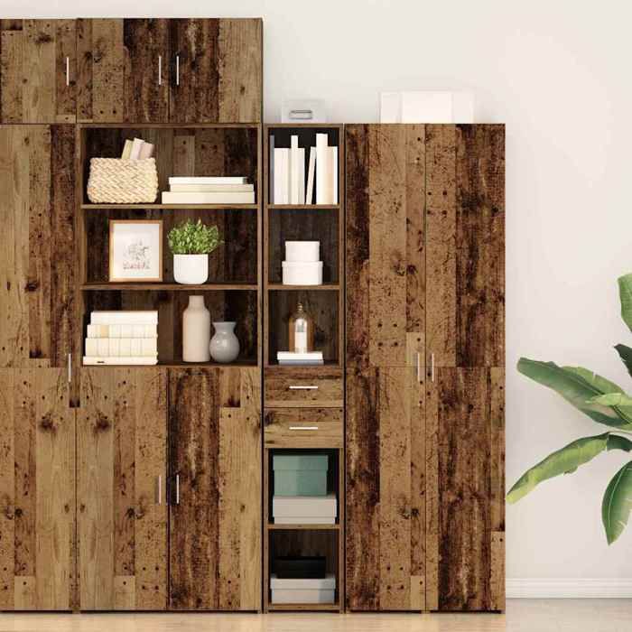 Marron Bibliothèque avec tiroir Bois ancien 30x42.4x185.2 cm - Meuble Rangement LV39622