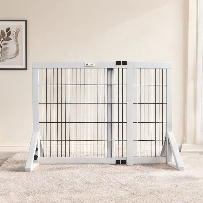 Barrière de sécurité pour chien en bois et acier 2 panneaux 63-106 cm blanc