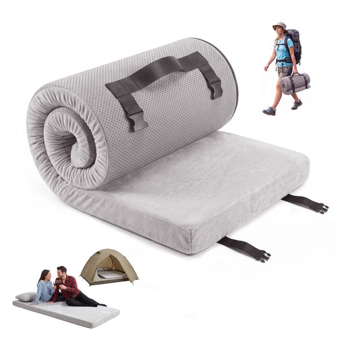 Koioplie Matelas de camping en mousse à mémoirem 72x24x3 inches portable et pliable pour tente voiture ou invités