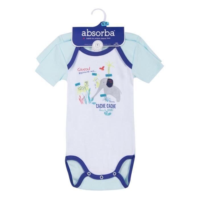 Lot De 2 Bodies Bebe Garcon Absorba 100 Coton Blanc Turquoise Lagune Cdiscount Puericulture Eveil Bebe