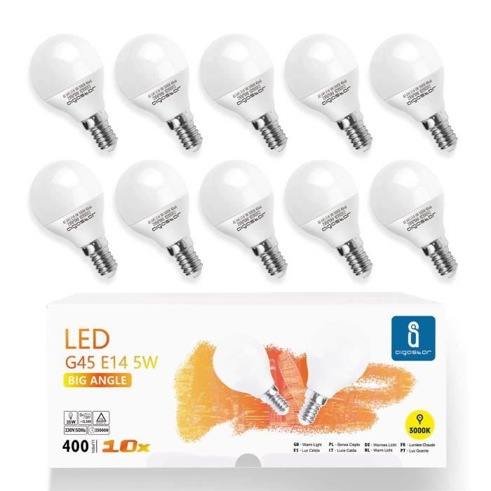 Aigostar Lot de 10 ampoules LED A60 SES E14 (petite vis), 5W. Lumière