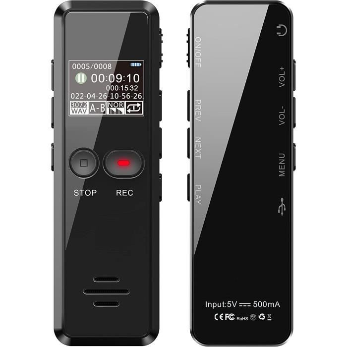 Enregistreur Vocal Numérique à Activation Vocale 360° - Stylo Dictaphone HD Portable Avec 128Go Max