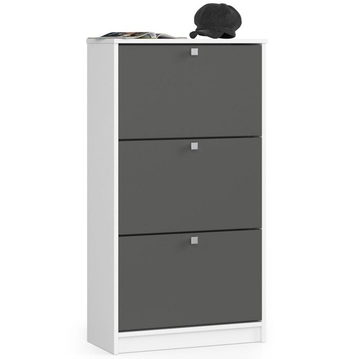 Meuble à chaussures AKORD Blanc 60 cm 3 portes façade Gris Graphite 3 étagères 60x285x113 cm