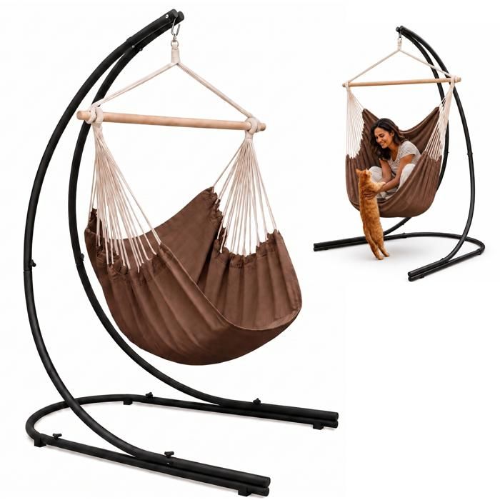 Support Hamac AMANKA - Fauteuil Suspendu XXL pour 2 Personnes - Pivotant 360° - Noir