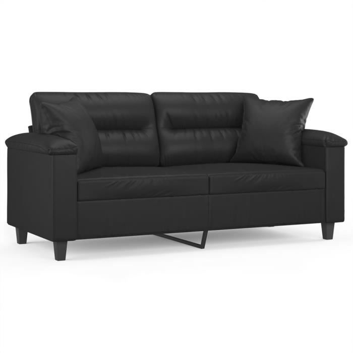 Canapé 2 places avec oreillers décoratifs noir 140cm similicuir-ASH7556279554551