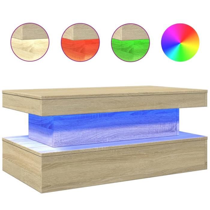 Table basse avec lumières LED chêne fumé 85x55x31 cm Table basse avec lumières LED chêne fumé 85x55x31 cm