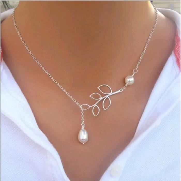 collier feuille + perle bijoux de fantaisie