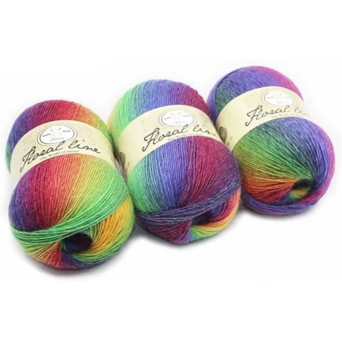 Pelote De Laine Dégradée Arc-en-Ciel Floravogue - 100% Laine, 250g (5x51g) - Pour Tricot, Crochet, Feutrage - 9