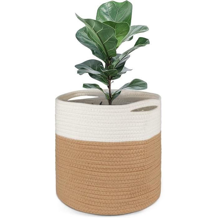 Panier Cache-Pot Tressé Coton 20 Cm – Style Nordique Bohème, Rangement Plantes, Jouets, Vêtements, Poignées Solides, Pliable