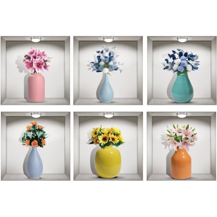 3D Fleur Sticker Mural Vase Fleurs Sticker Mural Peler Et Coller Vinyle  Autocollant Pour Chambre Salon Roon Cuisine Salle À M[J4137] - Cdiscount  Maison